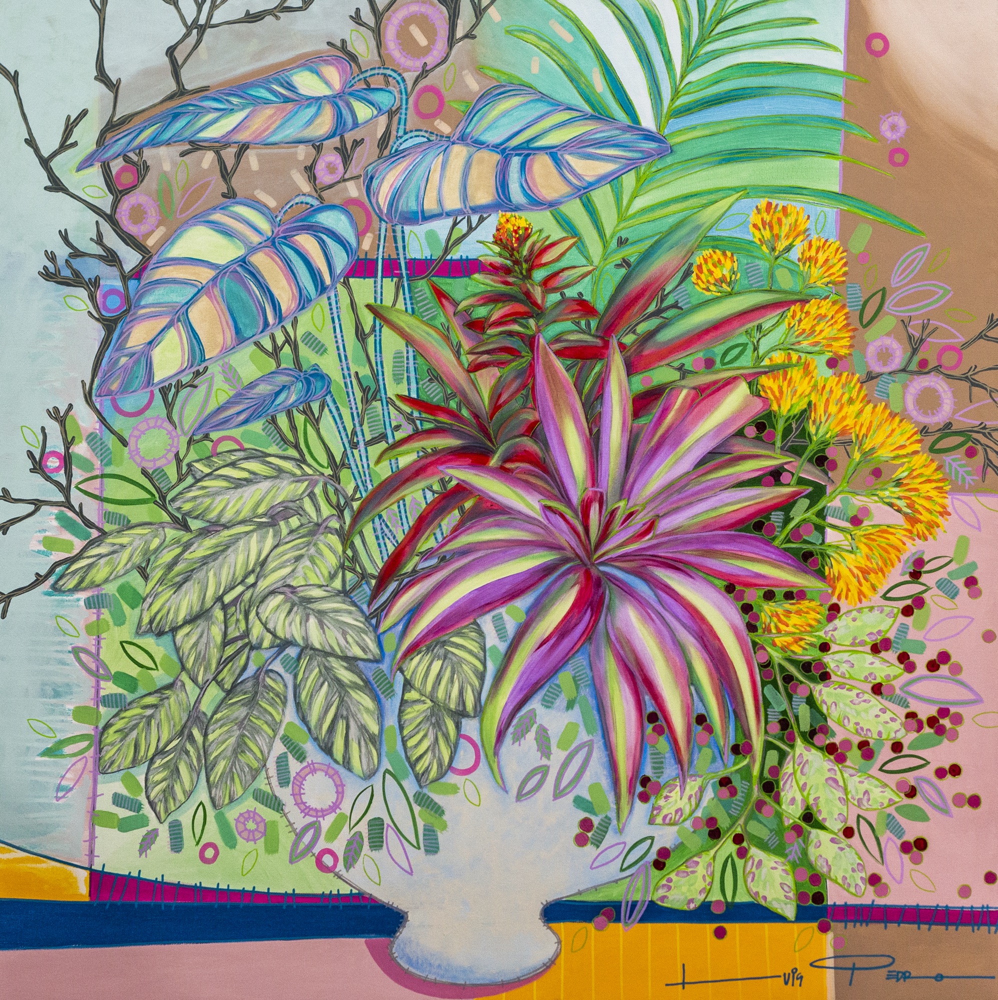 Obra da série “FLOWERS” técnica acrilica sobre tela 1mx1m
